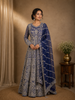 Dark Blue Floral Embroidery Net Bridal Gown