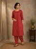 Red Cotton Straight Cut Salwar Suit for Women Adorned with Floral Prints