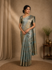Sea Green Floral Design Woven Tissue Silk Saree
