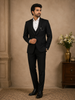 Black Coat Suit Set with Embroidery Designs and Brooch