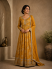Mustard Yellow Floral Motif Bead And Printed Georgette Gown