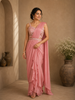 Peach Chiffon Ready to Wear Saree with Plain Body Paired with Designer Blouse and Waist Belt