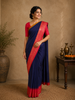 Navy Blue Solid Designed Tussar Silk Saree With Contrast Border