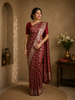 Deep Red Floral Woven Banarasi Silk Saree With Silver Zari Border