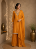 Yellow Floral Designed Semi Silk Sharara Salwar Suit