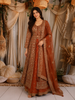 Rust Orange Heavy Sequins and Mirror Embroidered Design Net Mastani Lehenga With Long Jacket