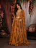 Mustard Yellow Floral Printed Organza Lehenga with Sequins Embroidered Blouse and Dupatta