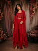 Dark Pink Beads Embroidered Design Chiffon Skirt Top with Layered Cape