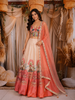 Peach Sequins and Bead Embroidered Tissue Silk Lehenga Set with Net Dupatta