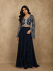 Navy Blue Sequins Embroidered Crepe Silk Skirt Top