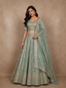 Sea Green Mirror Embroidered Tissue Organza Lehenga With Dupatta