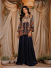 Navy Blue Floral Printed Crepe Silk Skirt Top