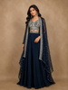 Navy Blue Sequins Design Organza Skirt Top with Dupatta