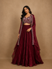 Wine Sequins Design Space Silk Skirt Top with Dupatta