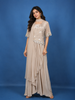Champagne Beige Floral Sequins Embellished Crepe Skirt