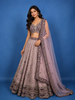 Lavender And Purple Floral Embroidered Silk Lehenga With Net Dupatta