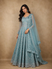 Teal Blue Beads and Sequins Embroidered Design Net Bridesmaid Gown