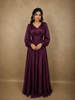 Dark Purple Shimmer Solid And Glitter Design Party Wear Gown with Empire Waist