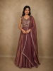 Onion Pink Sequins and Zardozi Embroidered Design Organza Gown with Dupatta