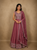 Deep Wine Floral Zari Embroidered Design Georgette Gown with Dupatta