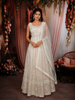 Soft Ivory Mirror and Beads Embroidered Design Net Gown with Dupatta