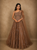 Rich Cocoa Brown Heavy Sequins and Beads Embroidered Design Net Party Wear Gown