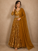 Mustard Yellow Abstract Printed Design Georgette Anarkali Gown with Dupatta