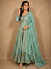 Seafoam Aqua Green Floral Sequins and Zari Embroidered Designed Tissue Silk Anarkali Gown