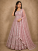 Soft Dusty Rose Pink Floral Thread and Mirror Embroidered Design Net Anarkali Gown with Dupatta