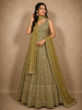 Antique Olive Green Heavy Zari and Sequins Embroidered Design Net Anarkali Gown with Dupatta