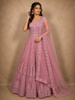 Soft Blush Rose Pink Floral Thread and Mirror Embroidered Design Net Anarkali Gown with Dupatta
