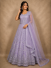 Soft Pastel Lavender Lilac Floral Thread and Mirror Embroidered Design Net Anarkali Gown with Dupatta