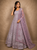 Soft Dusty Mauve Pink Floral Thread and Mirror Embroidered Design Net Anarkali Gown with Dupatta