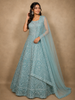 Soft Pastel Aqua Blue Floral Thread and Mirror Embroidered Design Net Anarkali Gown with Dupatta