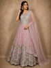 Soft Dusty Rose Pink Floral Thread and Mirror Embroidered Design Net Anarkali Gown with Dupatta
