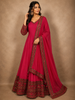 Queen Pink Elephant Motif Embroidered Design Semi Silk Anarkali Gown with Dupatta
