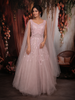 Soft Blush Pink Floral Sequins Embroidered Design Net Partywear Gown