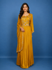 Mustard Yellow Floral Design And Sequins Embroidery Crepe Kurtis