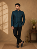 Green Abstract Designed Jodhpuri Men's Suit