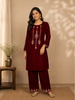 Dark Red Floral Designed Velvet Co Ord Salwar Suit