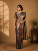 Brown Floral Butta Design Semi Tissue Silk Saree