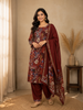 Red Cotton Straight Cut Salwar Suit Adorned with Sequins and Flower Design, Paired with Dupatta