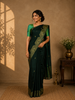 Bottle Green Floral Butta Woven Pure Kanchipuram Silk Saree