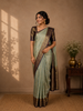 Sky Blue Floral Woven Pure Kanchipuram Silk Saree
