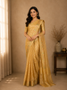 Golden Yellow Butta Woven Semi Tussar Silk Saree with Multicolor Paisley Border