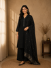 Black Solid Design Cotton Straight Cut Salwar Suit