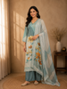 Muted Teal Blue Floral Printed Design Cotton Salwar Suit with Dupatta