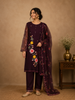Burgundy Straight Cut Salwar Suit for Women Adorned with Embroidery Floral Design with Dupatta