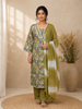 Olive Green Floral Printed Cotton Salwar Suit