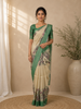 Cream Peacock Motif Printed Semi Tussar Silk Saree With Contrast Border